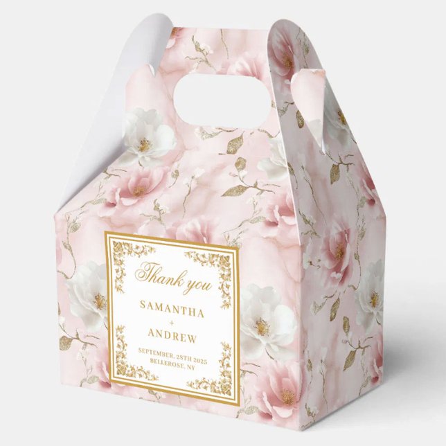 Tack vare trendig  elfenbensfärgen guld bröllop presentaskar (Trendy blush ivory gold watercolor wedding thanks favor boxes)