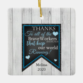 Tack vare vår Modiga Personlig för arbetare/hjälta Julgransprydnad Keramik