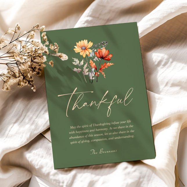 Tack vare Wildblomme Modern Rustic Thanksgiving Julkort (Thankful Wildflower Modern Rustic Thanksgiving Holiday Card)