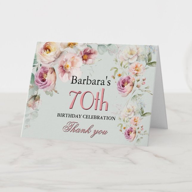 Tack Vattenfärg Blommig 70-årsfest  Kort (Skapare uppladdad)