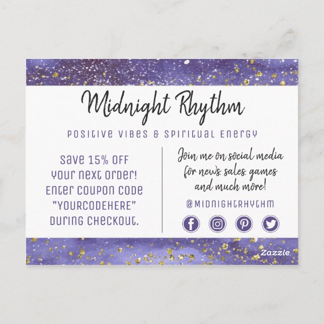 Tack Vattenfärg Fullmåne Måncykel Natt Vykort (Baksida)