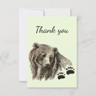 Tack Vattenfärg Grizzly Bear Animal Nature Kort