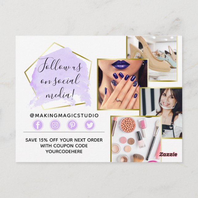 Tack Vattenfärg Kristaller & Guld Boho 4-Foto Vykort (Baksida)