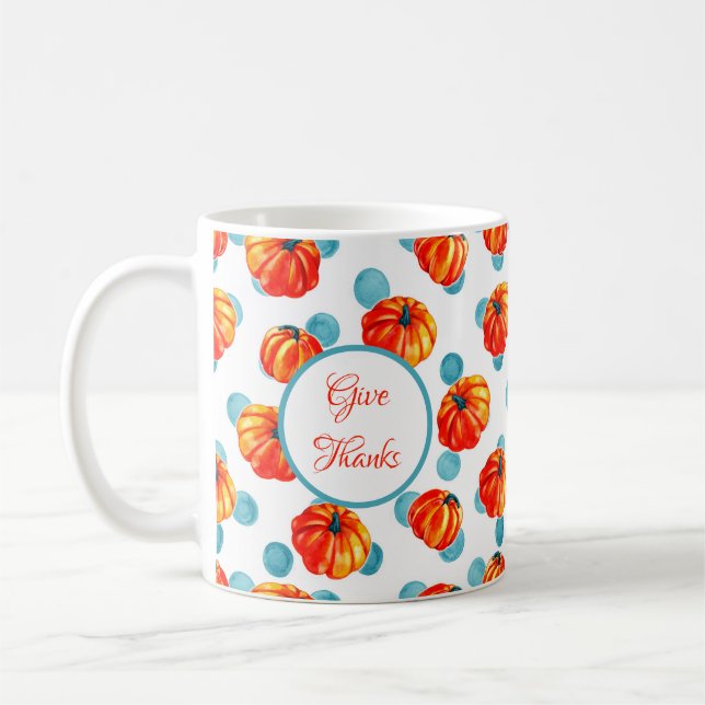 Tack vattenfärg Orange Pumpa Blå Prickar Kaffemugg (Vänster)