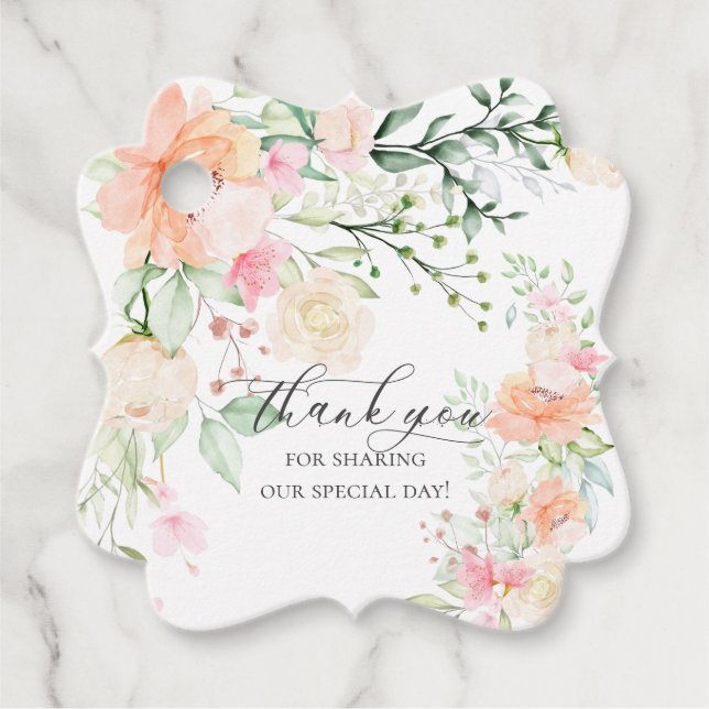 TACK | Vattenfärg Pastell Blommor Gåvor Etiketter (Framsida)