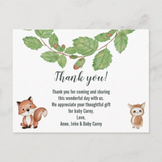 Tack Vattenfärg Skogsdjur Vykort