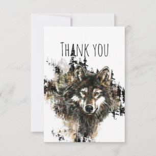 Tack Vattenfärgad Varg Mountain Animal Art Art Kort