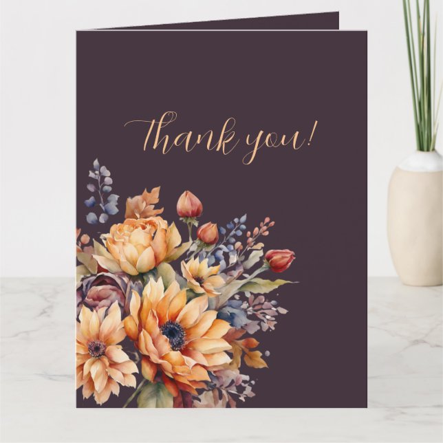 Tack- Vattenfärgblommor-Lila- Kort (Framsida)