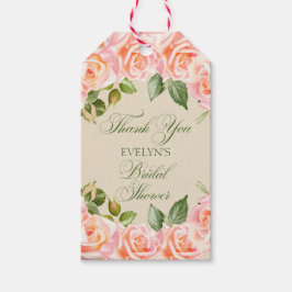 Tack Vattenfärgrosor Bröllopsdusch Presentetikett