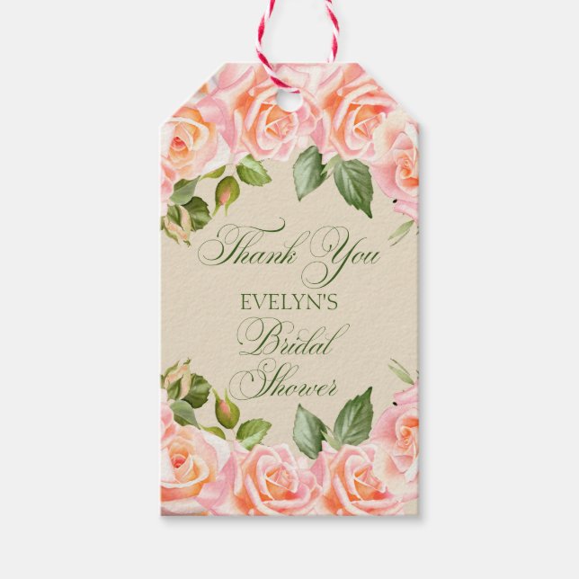 Tack Vattenfärgrosor Bröllopsdusch  Presentetikett (Framsidan)