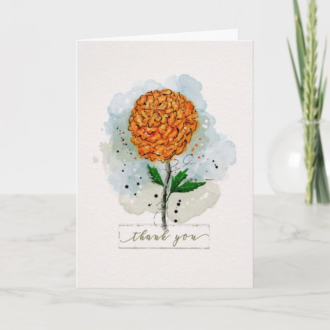Tack VattenfärgssketchyDoodle-blomningskort Kort (Framsida)