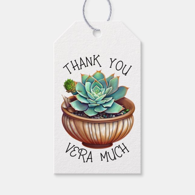 Tack Vera Much | Cute Aloe Vera Pun Presentetikett (Framsidan)