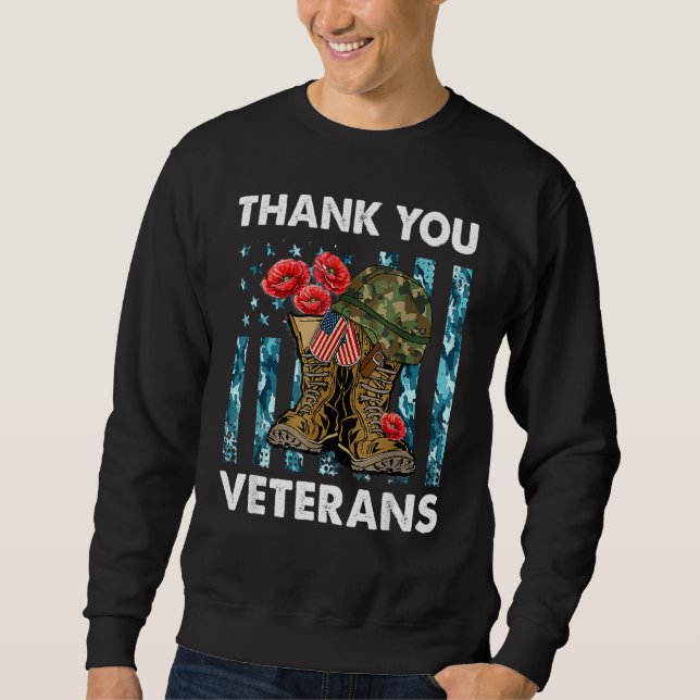 Tack Veteran Combat Boots Flowers Veteran Da Lång Ärmad Tröja (Framsida)