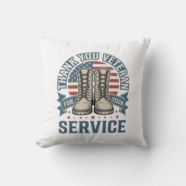 Tack Veteran Patriotiska Stövlar Service Tröja_1 Kudde (Framsida)