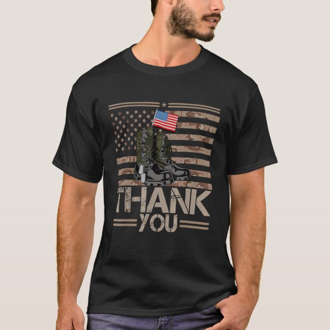 Tack veteraner 4 juli Amerikanska Flagga T Shirt (Framsida)