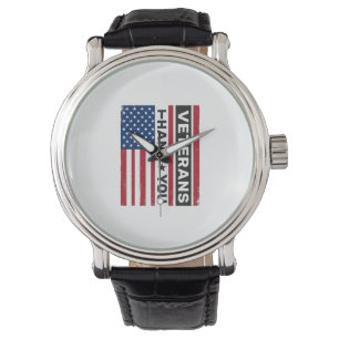 Tack Veteraner Distressed Flagga Vektor Design_1 Armbandsur