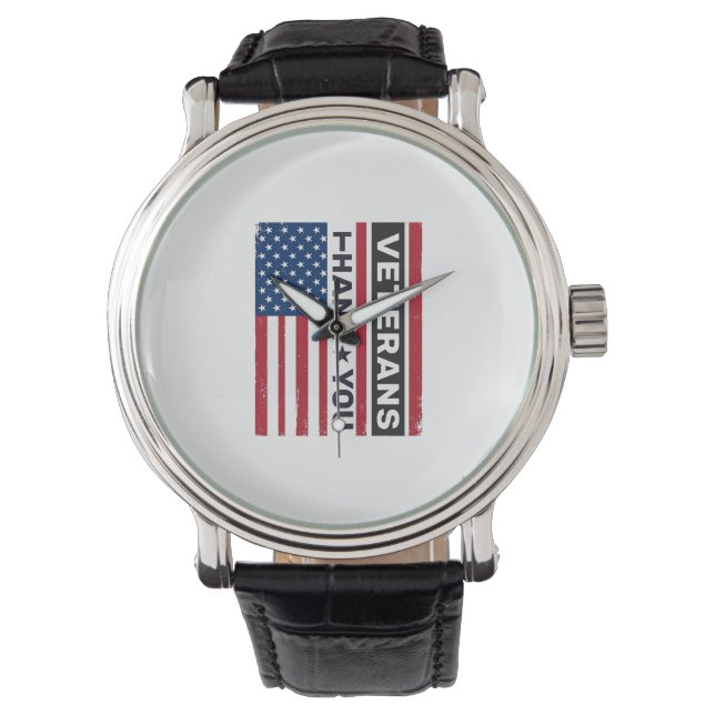 Tack Veteraner Distressed Flagga Vektor Design_1 Armbandsur (Framsida)