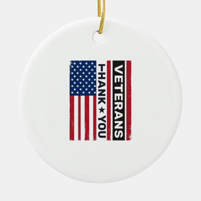 Tack Veteraner Distressed Flagga Vektor Design_1 Julgransprydnad Keramik (Framsidan)