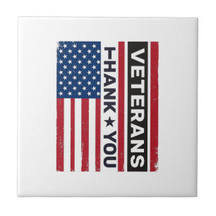 Tack Veteraner Distressed Flagga Vektor Design_1 Kakelplatta