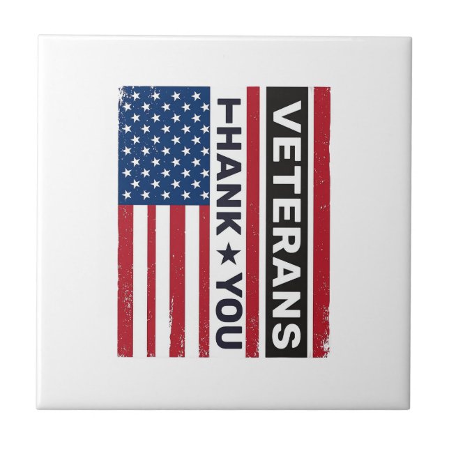Tack Veteraner Distressed Flagga Vektor Design_1 Kakelplatta (Framsidan)