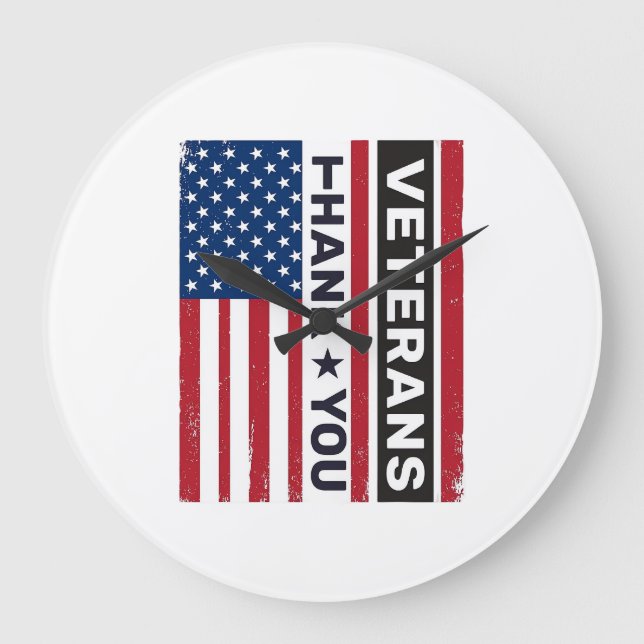 Tack Veteraner Distressed Flagga Vektor Design_1 Stor Klocka (Framsida)