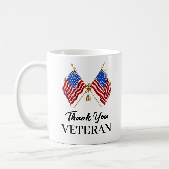 Tack Veteraner Patriotisk Amerikansk Flagga  Kaffemugg (Vänster)