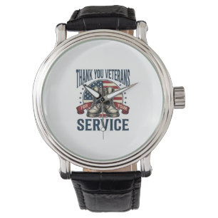 Tack Veteraner Patriotiska Stövlar Vintage Design_ Armbandsur
