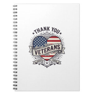 Tack Veteraner Patriotiskt Hjärta Vektor Design_1 Anteckningsbok