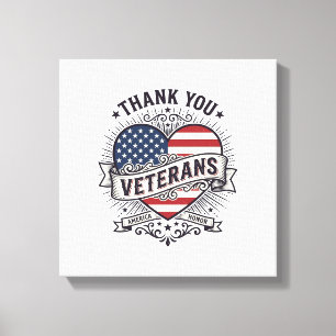 Tack Veteraner Patriotiskt Hjärta Vektor Design_1 Canvastryck