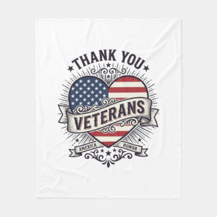 Tack Veteraner Patriotiskt Hjärta Vektor Design_1 Fleecefilt