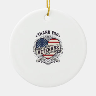 Tack Veteraner Patriotiskt Hjärta Vektor Design_1 Julgransprydnad Keramik