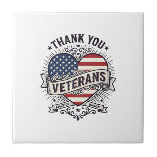 Tack Veteraner Patriotiskt Hjärta Vektor Design_1 Kakelplatta