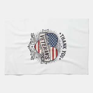 Tack Veteraner Patriotiskt Hjärta Vektor Design_1 Kökshandduk