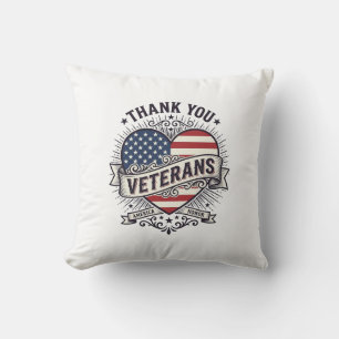 Tack Veteraner Patriotiskt Hjärta Vektor Design_1 Kudde