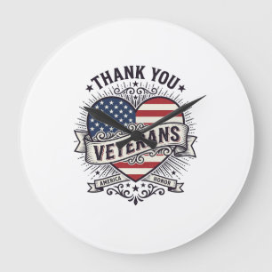 Tack Veteraner Patriotiskt Hjärta Vektor Design_1 Stor Klocka