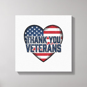 Tack Veteraner Patriotiskt Hjärta Vintage Design_ Canvastryck