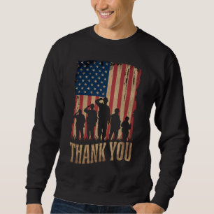Tack Veteranernas Dag Amerikansk Flagga Vintage Lång Ärmad Tröja