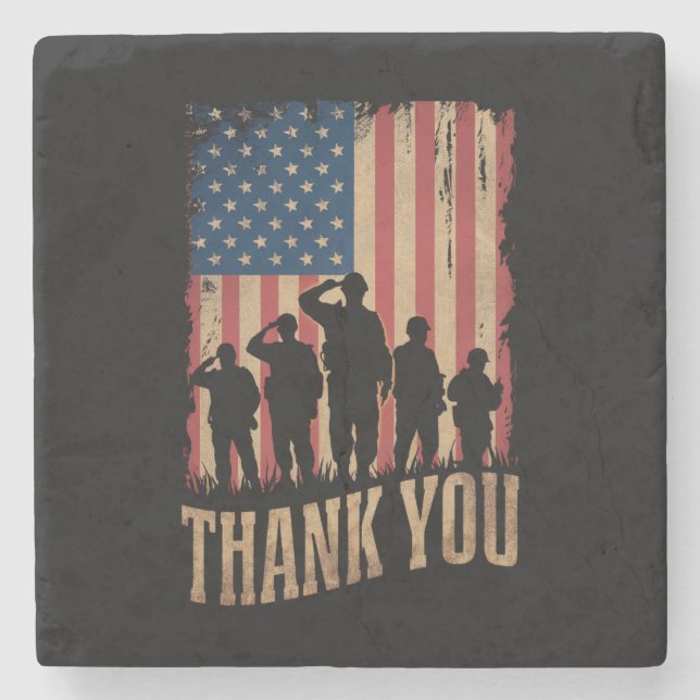 Tack Veteranernas Dag Amerikansk Flagga Vintage Stenunderlägg (Framsidan)