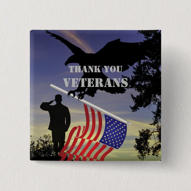 Tack Veterans American Eagle Pinback Knapp (Framsida)