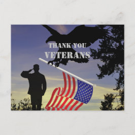 Tack Veterans American Flagga Eagle Vykort