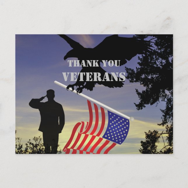 Tack Veterans American Flagga Eagle Vykort (Framsida)