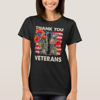 Tack Veterans Boots Poppy Flower Veteran Day T Shirt