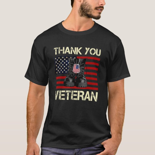 Tack Veterans Combat Boots American Flagga Vete T Shirt (Framsida)