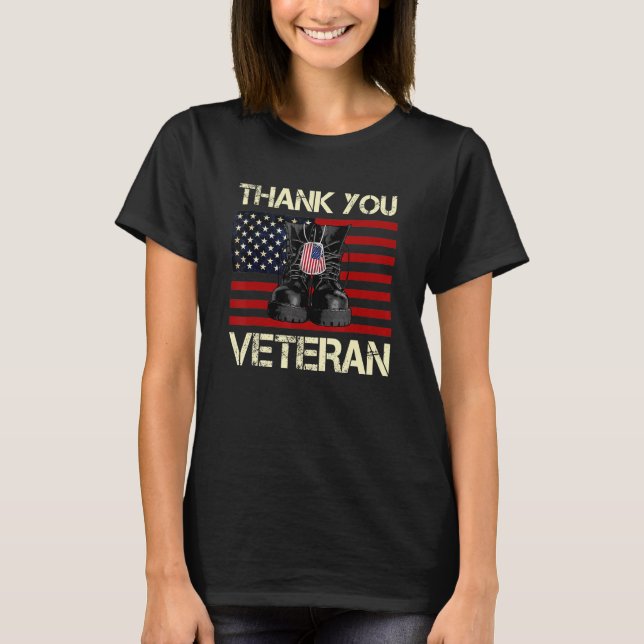 Tack Veterans Combat Boots American Flagga Vete T Shirt (Framsida)