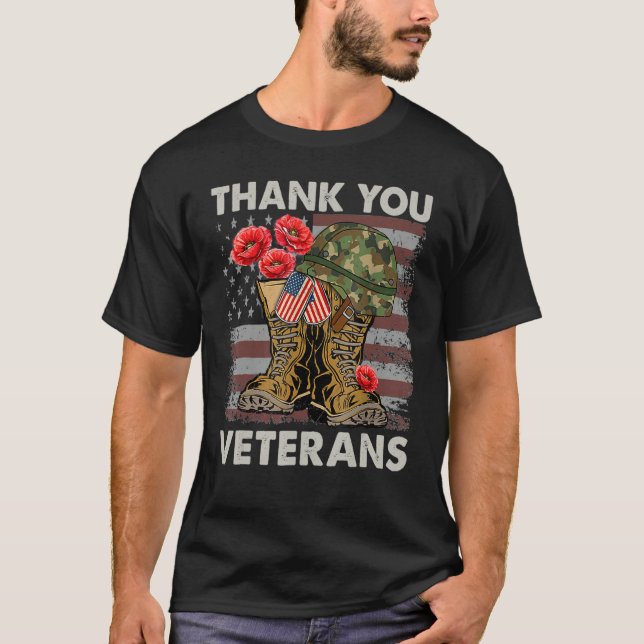 Tack Veterans Combat Boots Poppy Flower US Fl T Shirt (Framsida)