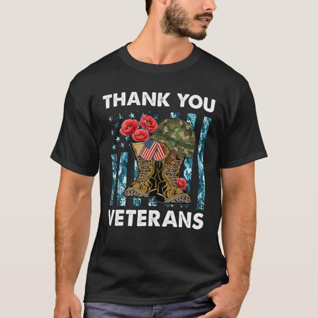 Tack Veterans Combat Boots Poppy Flower Veter T Shirt (Framsida)