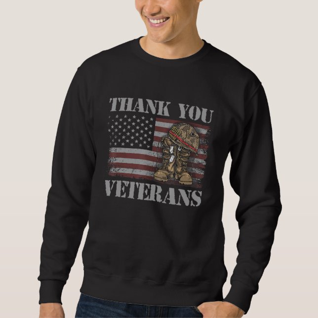 Tack Veterans Combat Boots Veteran Day Amerika Lång Ärmad Tröja (Framsida)