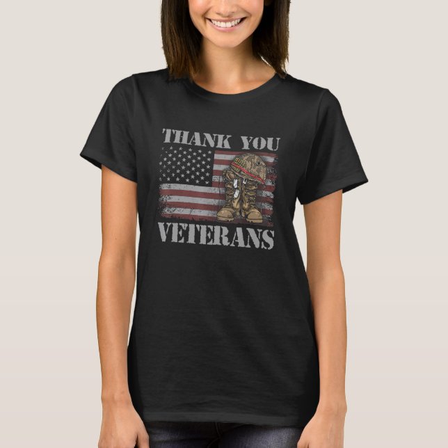 Tack Veterans Combat Boots Veteran Day Amerika T Shirt (Framsida)