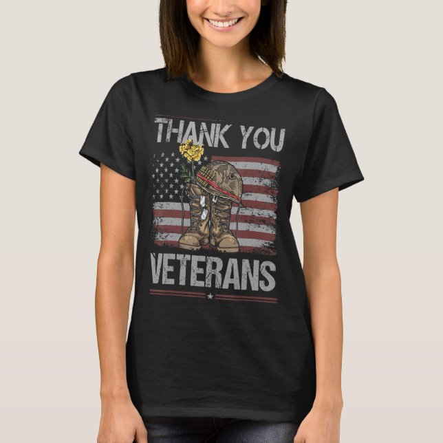 Tack Veterans Combat Boots Veteran Day Amerika T Shirt (Framsida)