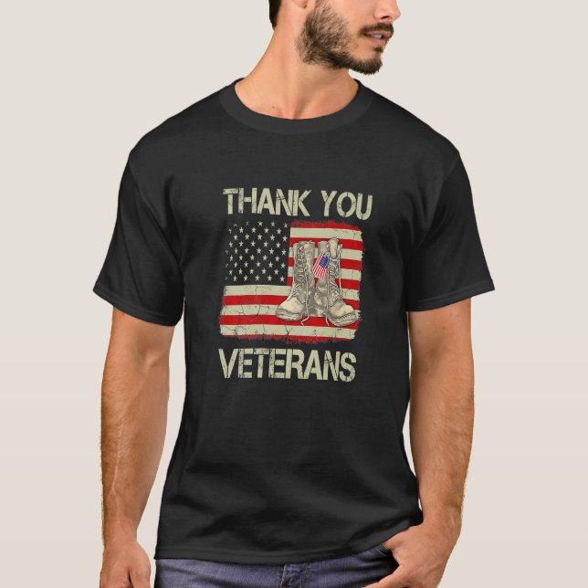 Tack Veterans Combat Boots Veteran Day Amerika T Shirt (Framsida)